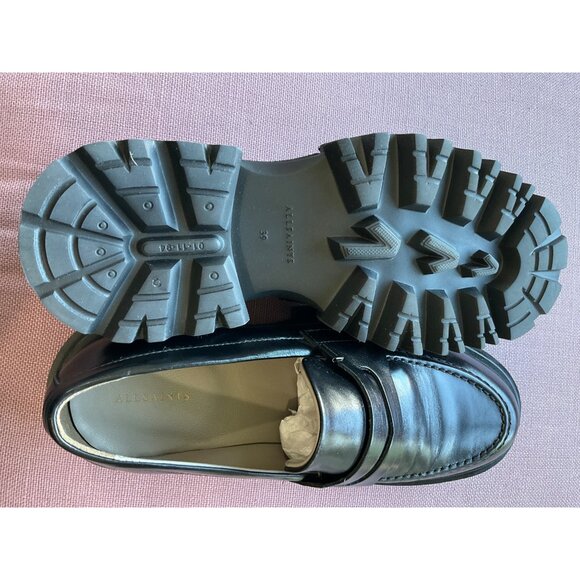 AllSaints Womens Lola Leather Loafers in Black 9 with Box Penny Oxford Shoes - Picture 8 of 16